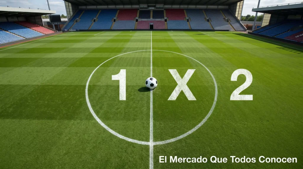 Representación visual del mercado 1X2 con las tres opciones de resultado en un partido de fútbol