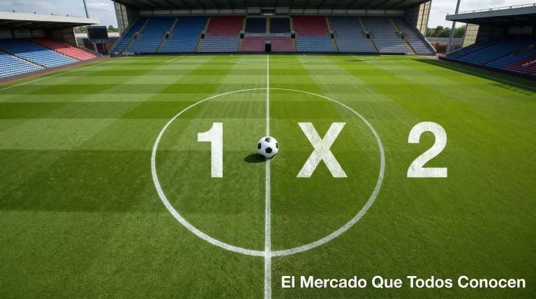 Representación visual del mercado 1X2 con las tres opciones de resultado en un partido de fútbol