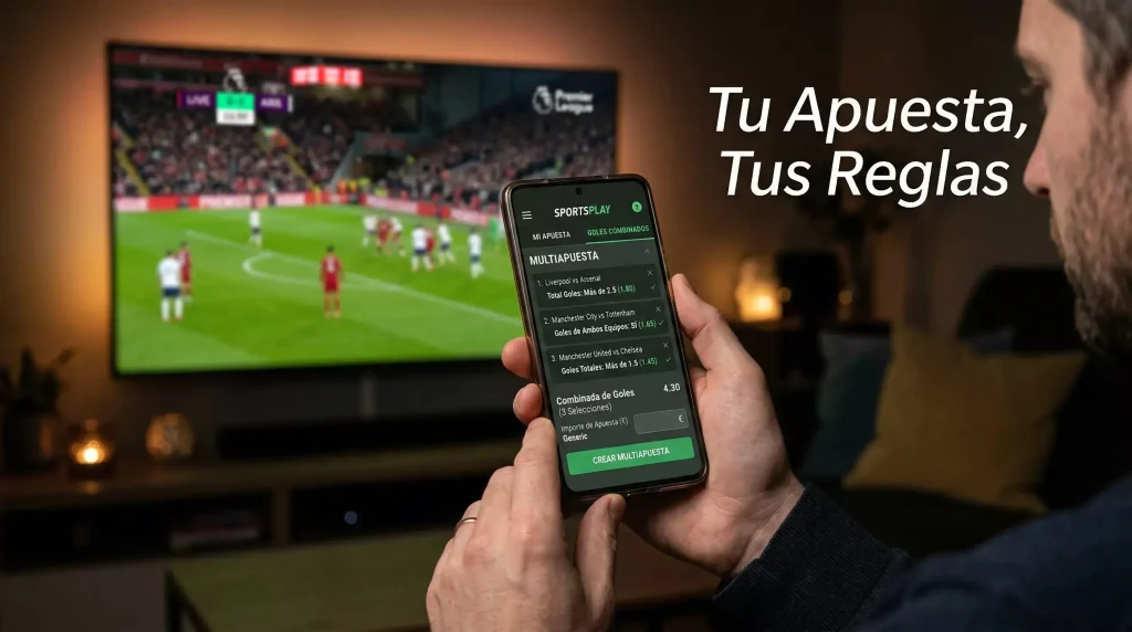 Pantalla de dispositivo móvil mostrando la construcción de una apuesta Bet Builder para un partido de fútbol
