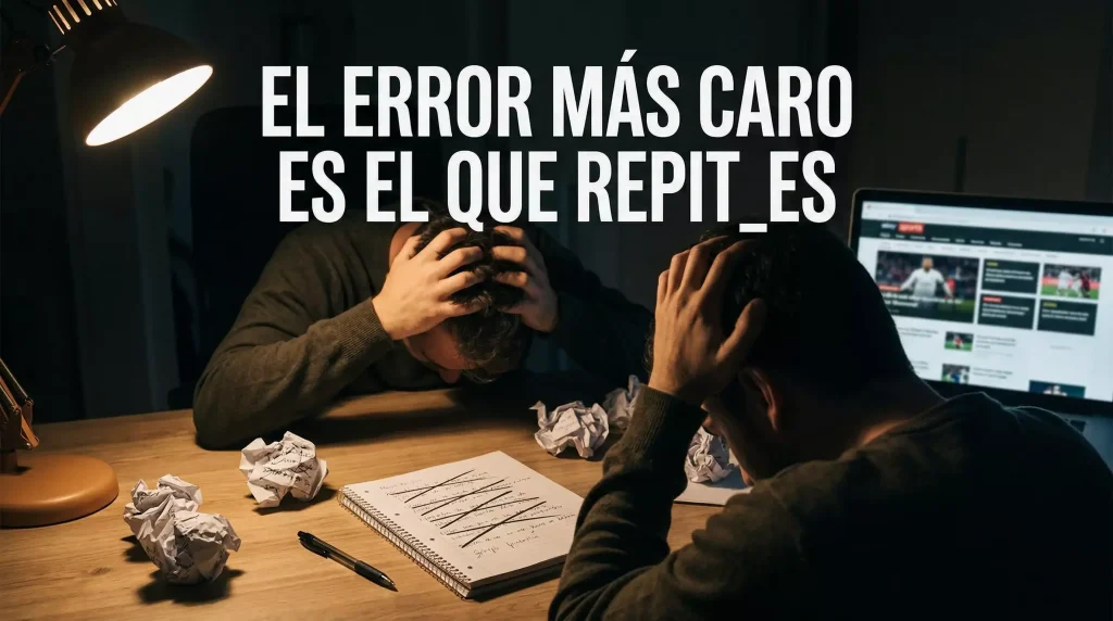 Apostador frustrado reconociendo errores comunes en apuestas de la Premier League