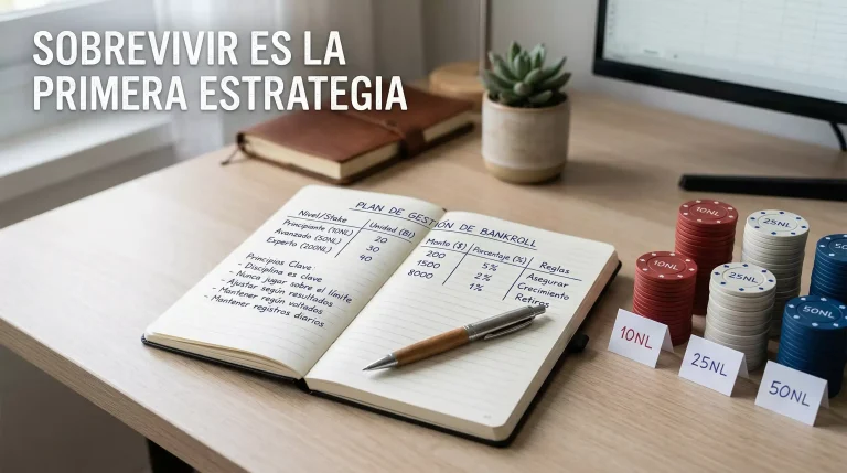 Libreta con un plan de gestión de bankroll para apuestas deportivas y fichas organizadas