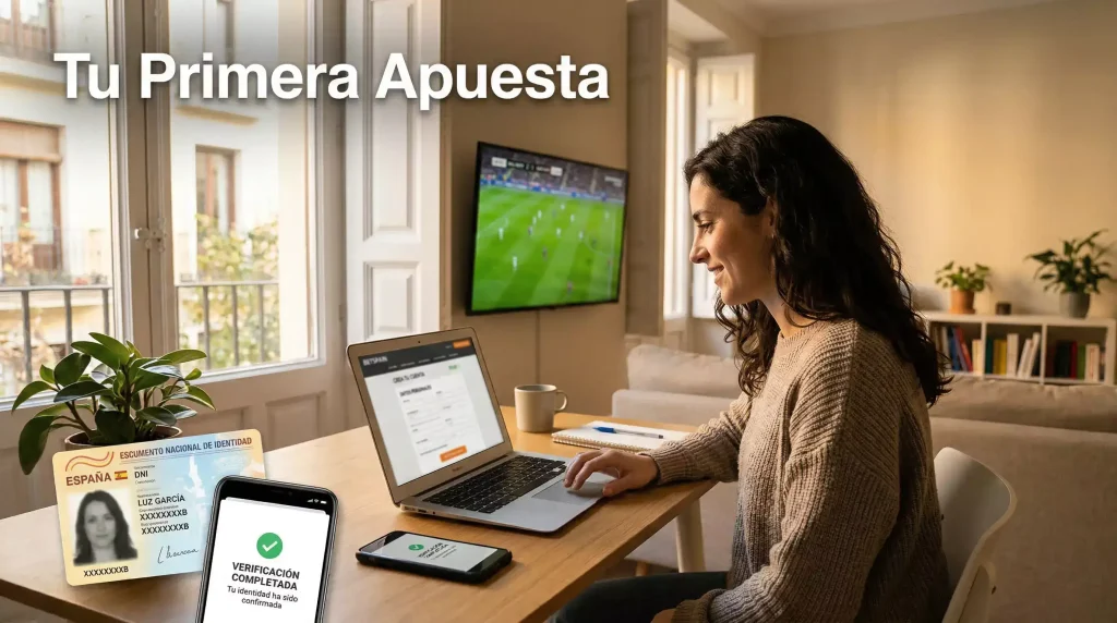 Persona registrándose en una casa de apuestas online desde España para apostar en la Premier League