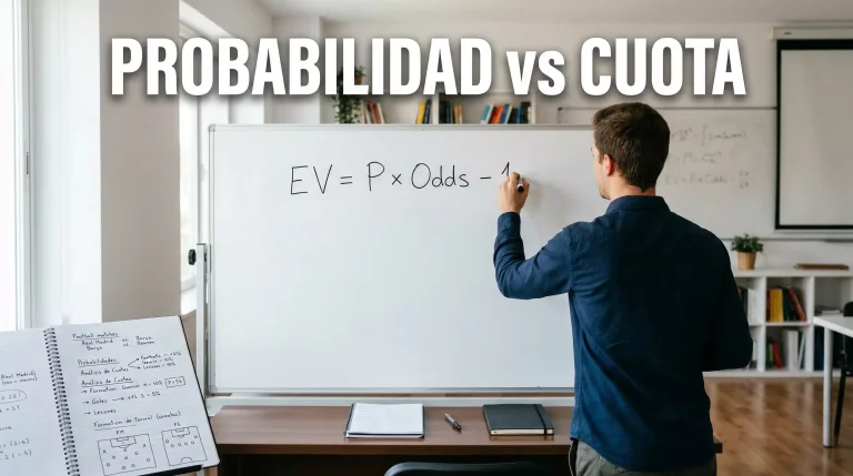 Persona calculando el valor esperado de una apuesta con fórmula EV y datos de la Premier League